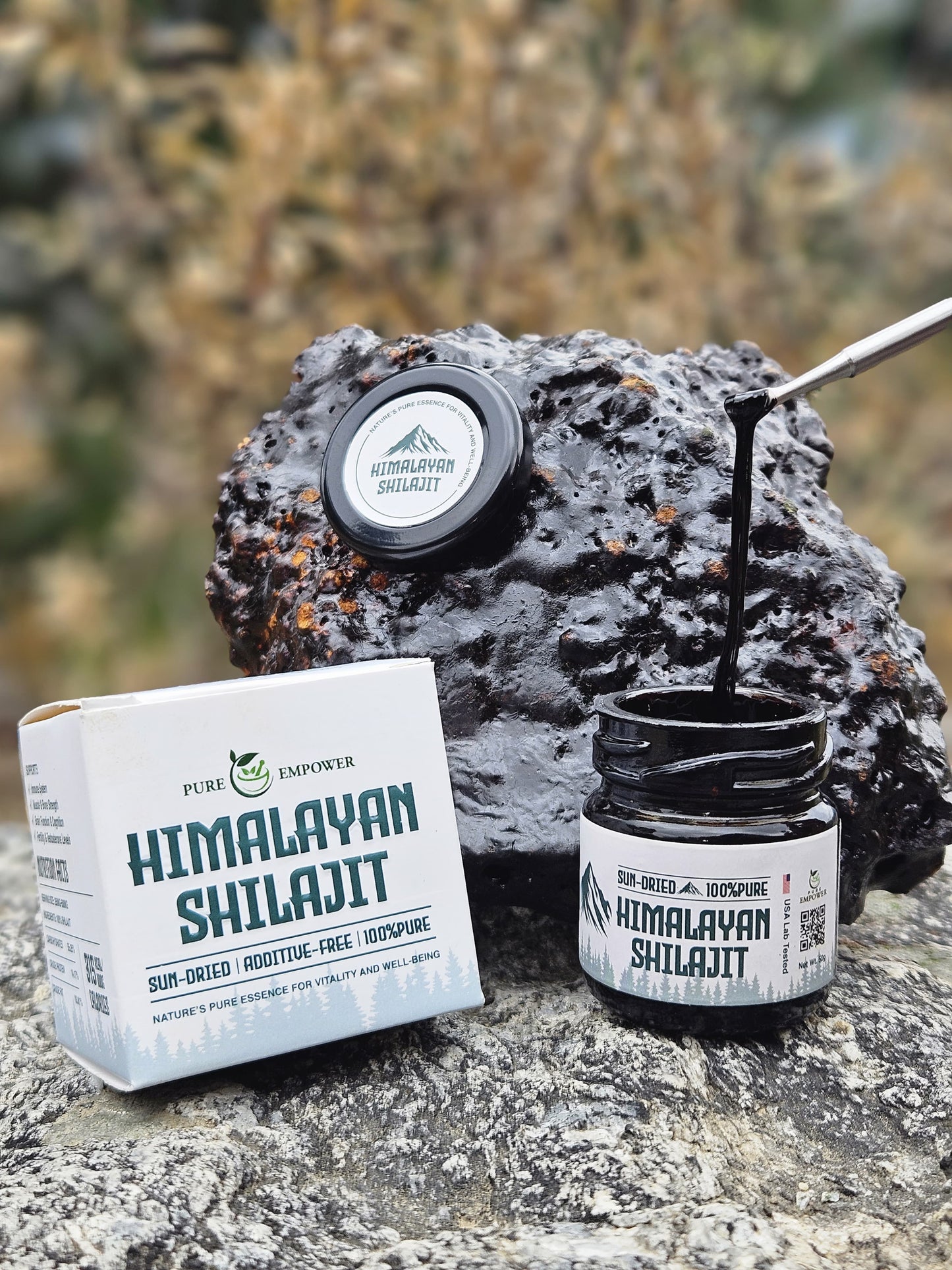 Pure Empower Shilajit 30g | Powerful Himalayan Resin | Gold Grade Hand-Collected Rocks | Full-Sun Dried & Naturally Purified for Energy, Strength & Stamina